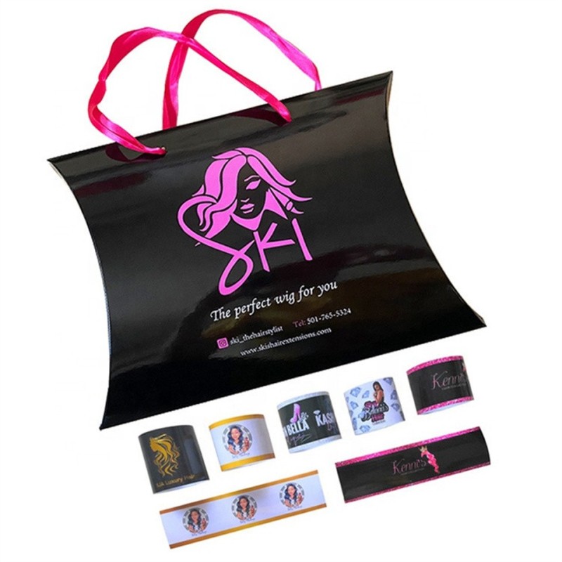 Luxury good price white 100% Human Hair Extension Wigs Packaging Pillow Paper Box With Label