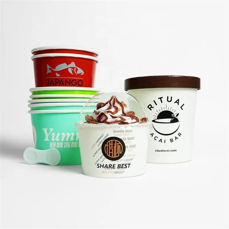 Food grade recycled 100ml 150ml ice cream printed paper cups with lid