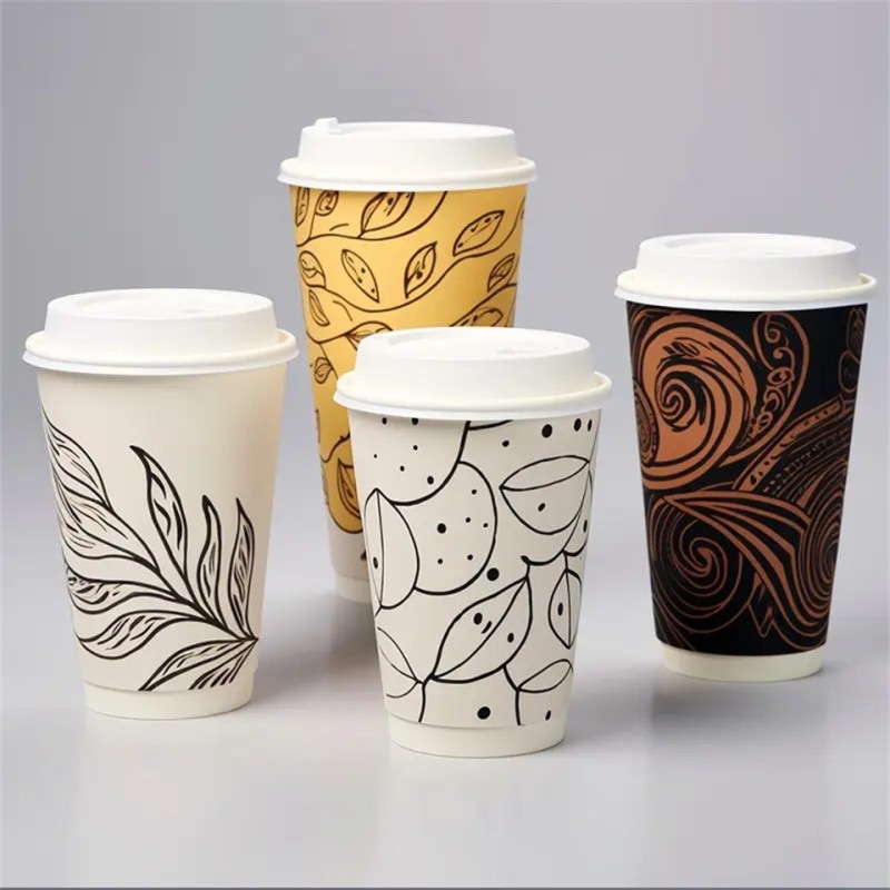 Gran oferta de vasos de café de papel de doble pared biodegradables con impresión personalizada.