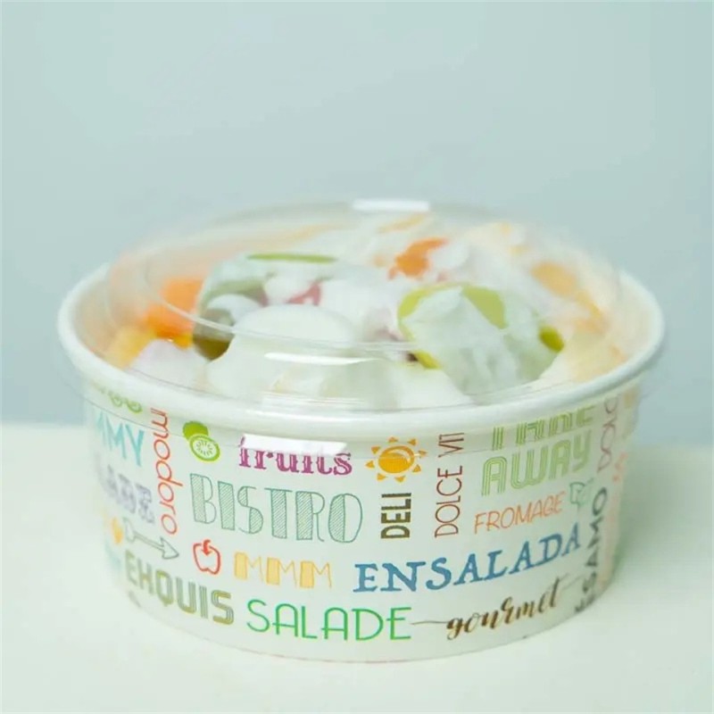 Custom Print Eco-friendly Disposable To Go Packaging White Kraft Salad Paper Bowls