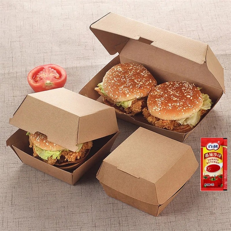 Custom Disposable Food Grade Cardboard Burger Take away Paper Box Packaging