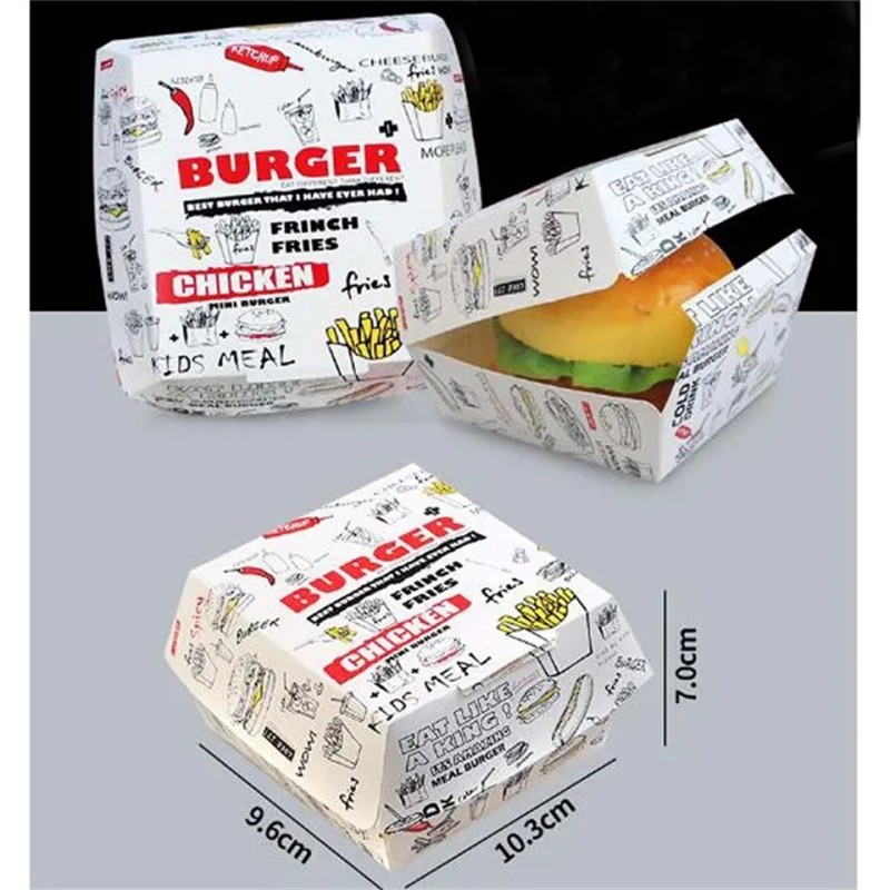 Disposable Custom Logo Printed Size Food Packaging Burger Paper Box