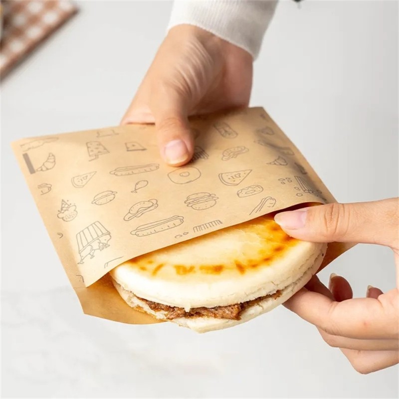Wholesale Printed FDA Burger Pouch Greaseproof Kraft Paper Bag Packaging