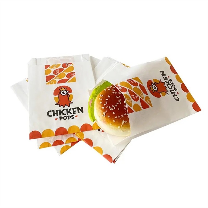 Top Quality Biodegradable Food Grade Burger Pouch White Kraft Greaseproof Paper Bag