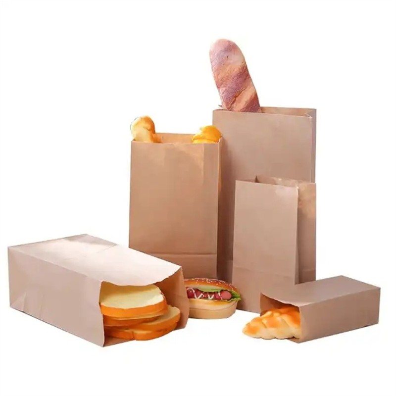 Wholesale Square Bottom Take Away Brown Kraft Greaseproof Bread Paper Bag
