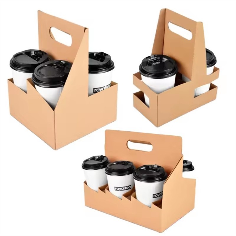 Wholesale Custom Printed 300gsm 4 Pack Disposable Kraft Coffee Paper Cup Holder