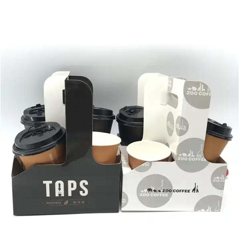 Customized take away hot drink 400gsm ivy white 4 packs paper coffee cup holder carrier
