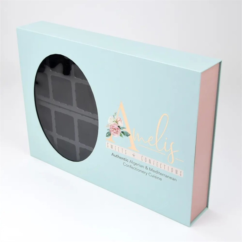 Wholesale unique design flip foldable chocolate magnetic paper gift box with window