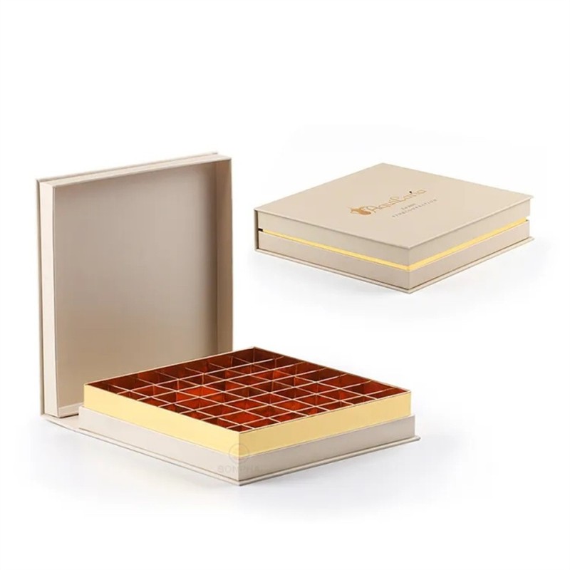Wholesale custom logo printed gold foil lid and based chocolate paper gift packaging boxes with dividers