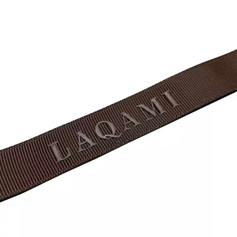 Wholesale Personalised Luxury Gift Darker Gray UV Logo Brand Name Customized Empossed Satin Printed Ribbon