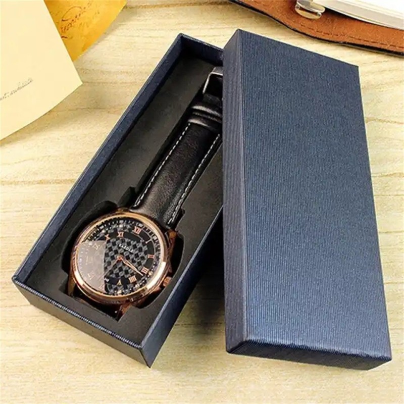 Fashion Black Texture Fancy Unique Design Paper Watch Gift Box Packaging With Sponge