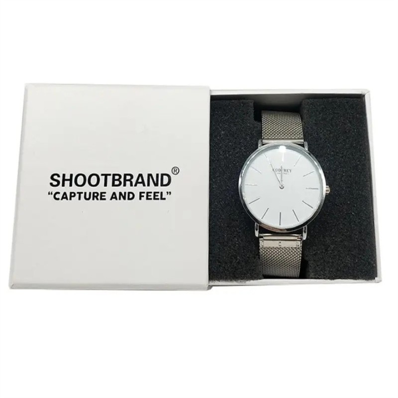 New Design Lid and Base Wrist Milk White Rigid Luxury Paper Watch Gift Boxes Wilth Pillow