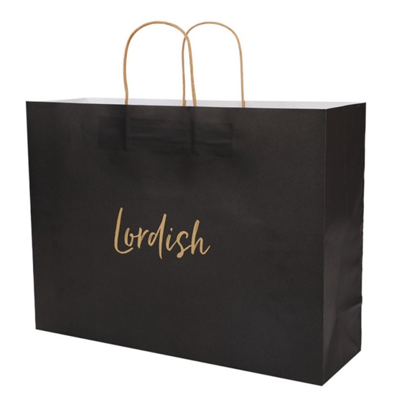 Luxury Custom Your Own Logo Branded Large Boutique Black Paper Carrier Shopping Bag