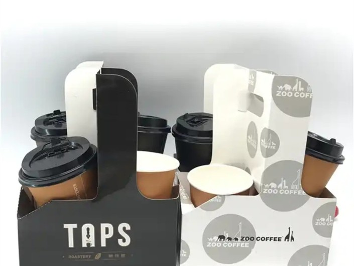 New demostrations for advantages of custom paper cup holder to replace plastic take away bags.