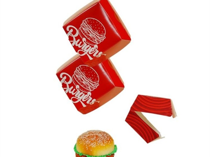 Wholesale 100% Compostable 4*4inch Colored Paper Burger Box Packaging With Custom Printing