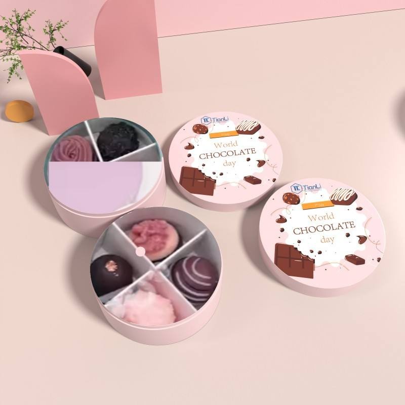 Scatola di imballaggio per biscotti e cioccolatini in carta cilindrica rotonda biodegradabile e personalizzata