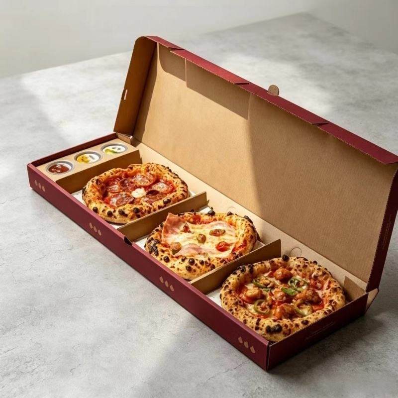 Custom 3-Compartment Pizza Paper Box with Dip Sauce Cup Set 3-in-1 ...