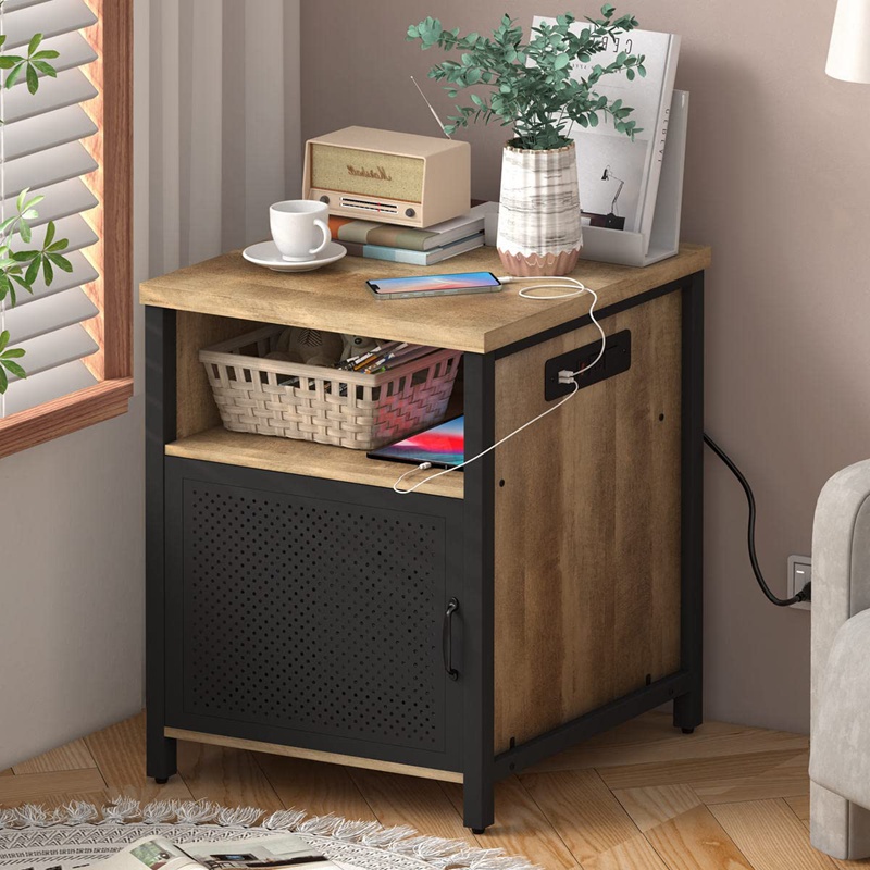 Rustic Small End Table With Storage For Living Room