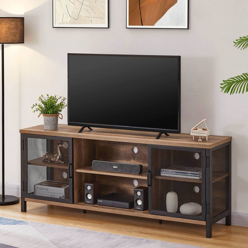 Farmhouse Tv Console Table With Shelves Storage Cabinet