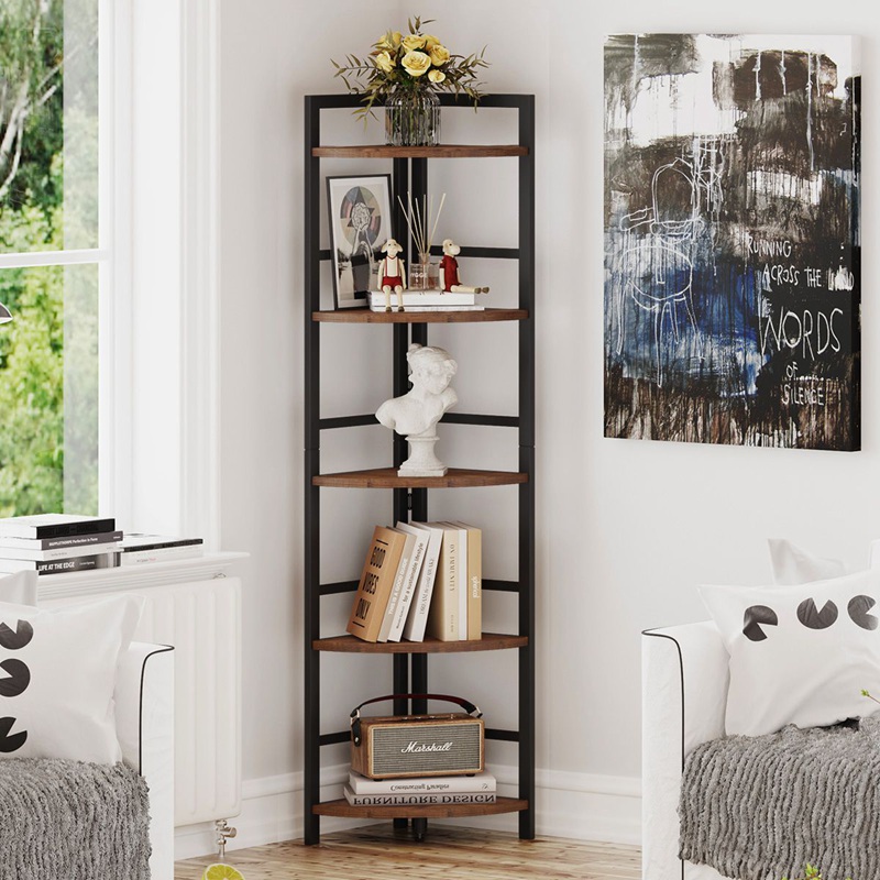 Farmhouse Tall Corner Bookshelf Para sa Sala