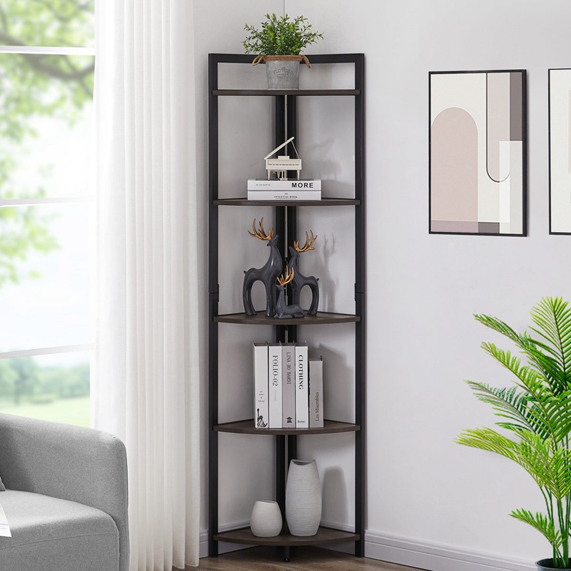 Rustic Tall Corner Standing Bookshelf For Kitchen