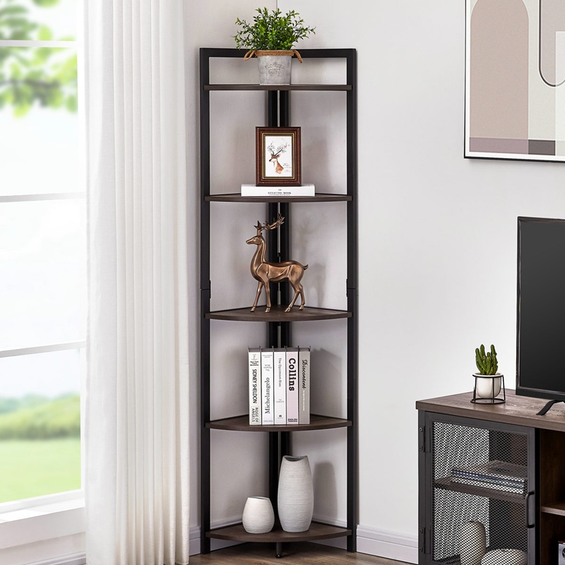 Rustic Tall Corner Standing Bookshelf For Kitchen