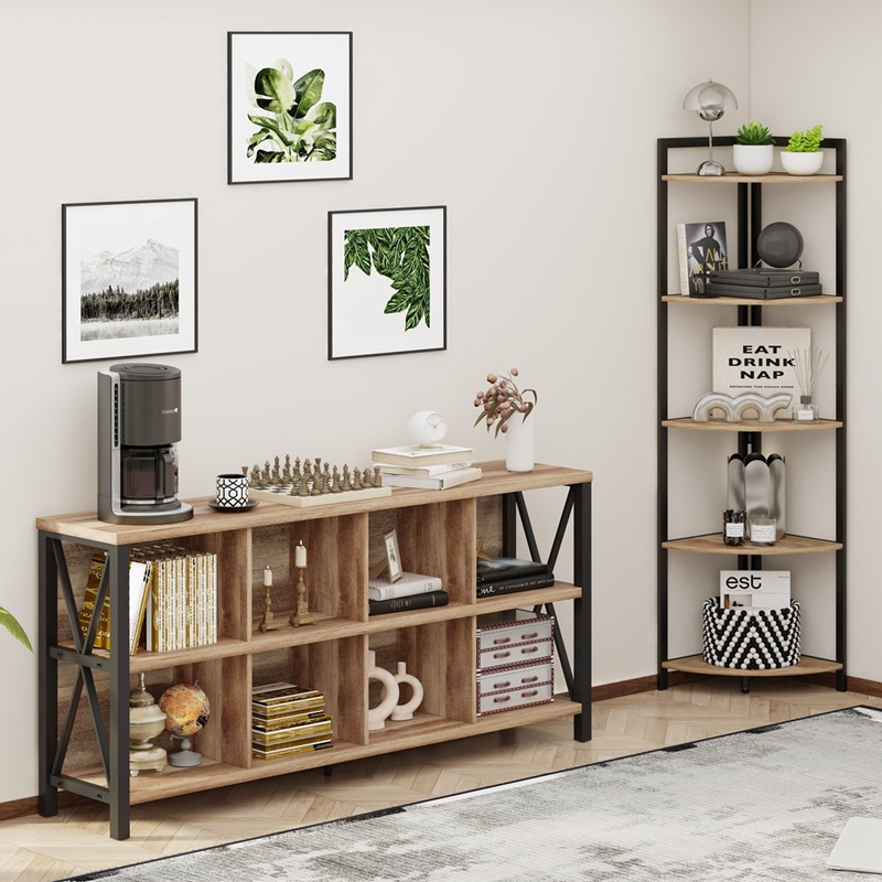 Rustic Wood 8 Cubes Bookcase For Home Office