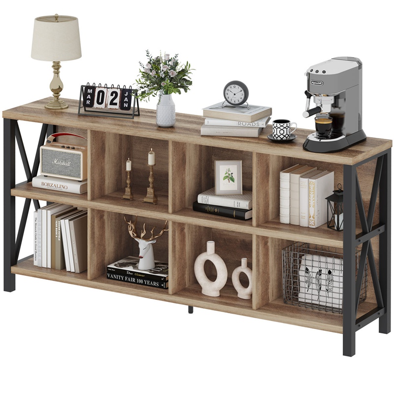 Rustic Wood 8 Cubes Bookcase Para sa Home Office