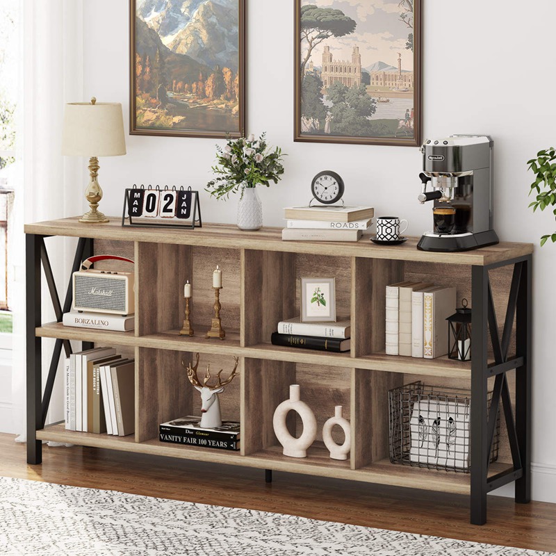 Rustic Wood 8 Cubes Bookcase For Home Office