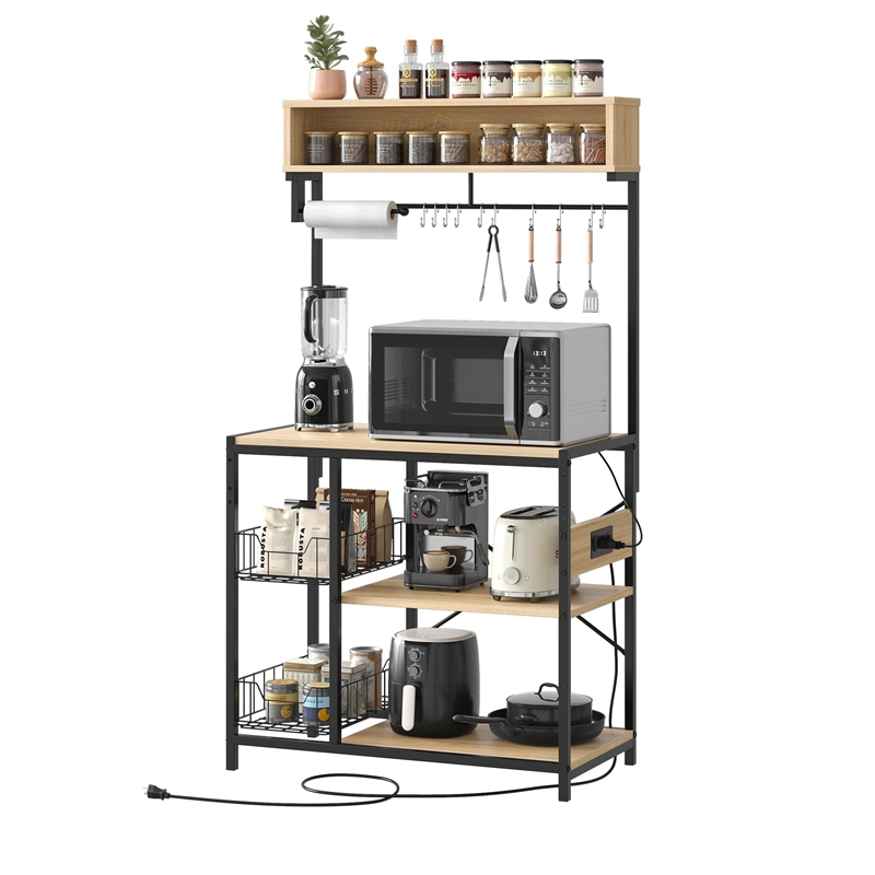 Rustic Kitchen Bakers Rack With Cabinet