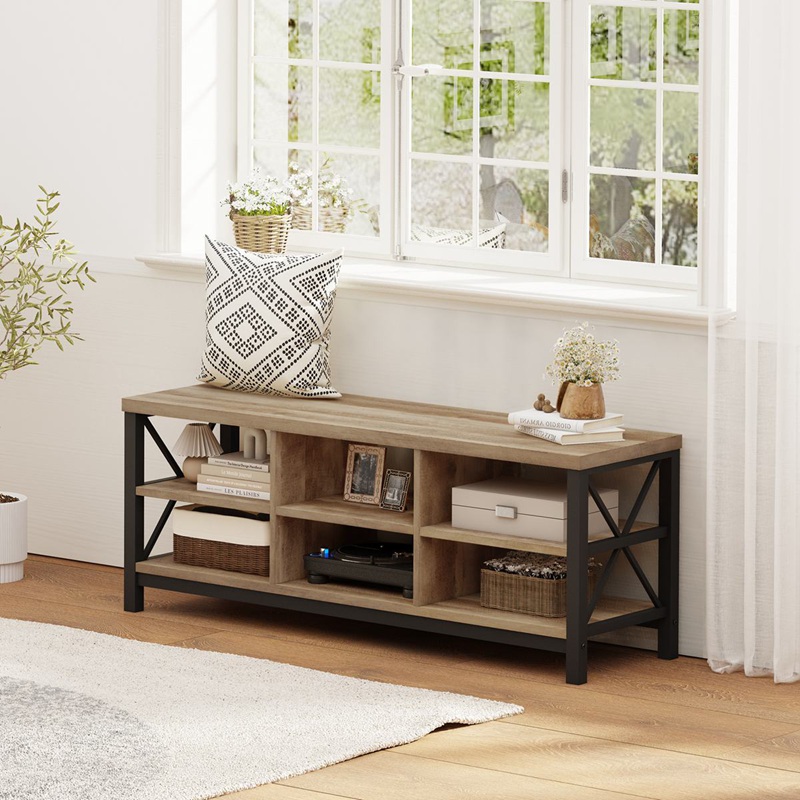 Rustic Metal Hallway Bench With Shoe Storage