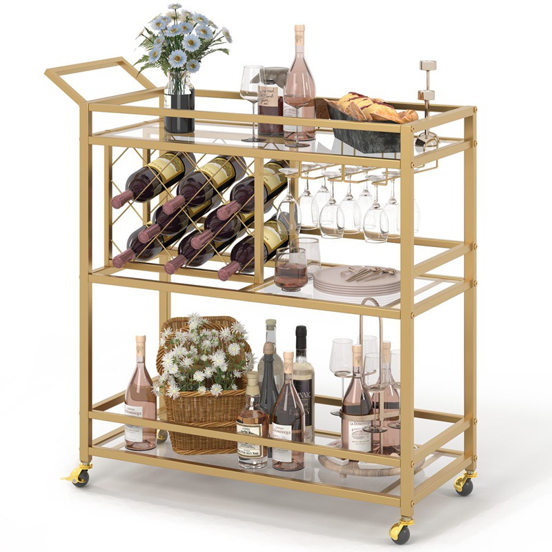 Rolling Bar Serving Trolley Cart With Wine Rack