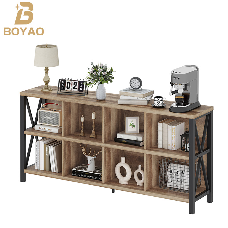 Rustic Wood 8 Cubes Bookcase For Home Office