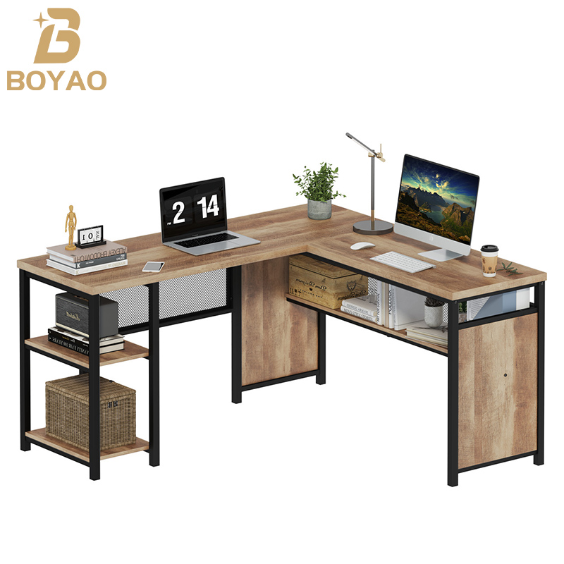 Bureau d'ordinateur réglable en forme de L pour le bureau à domicile