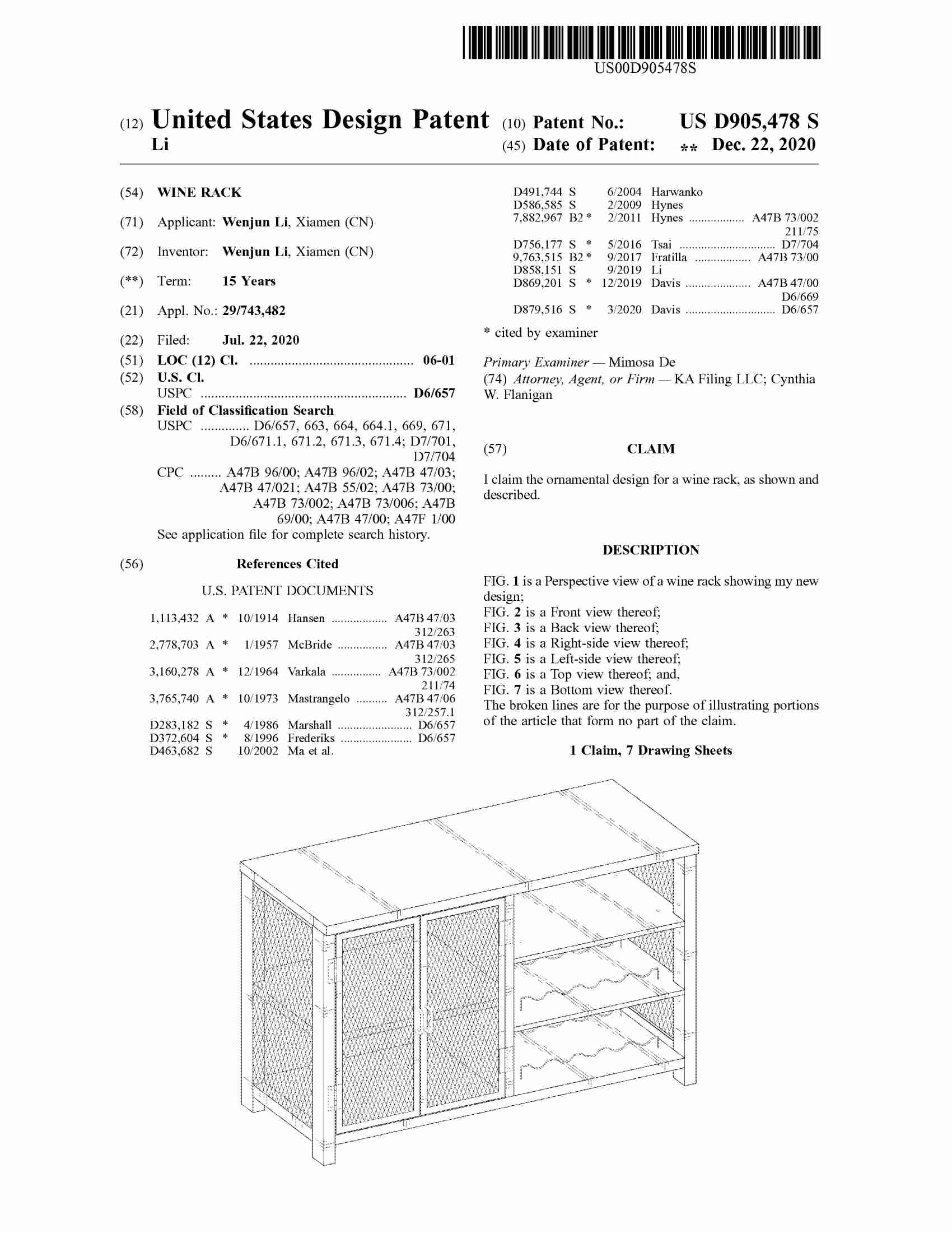 US D905478-wine rack-美国外观专利证书(1)_00.jpg