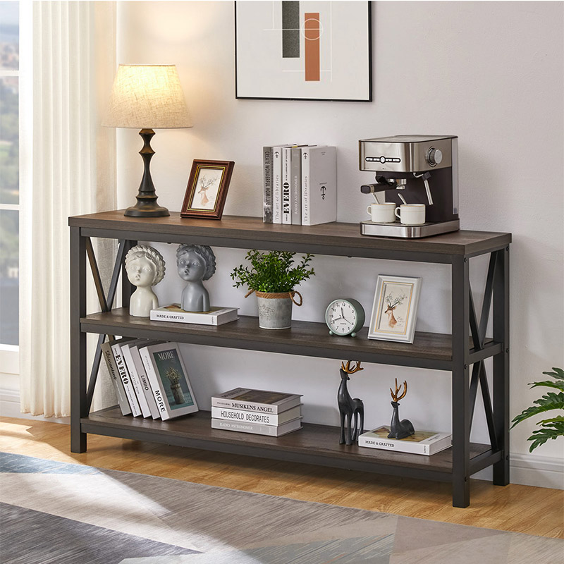 Industrial Wood Console Table with Storage,Walnut Brown