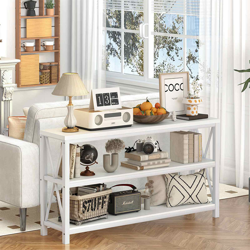 Modern White Metal Sofa Console Table with Shelves