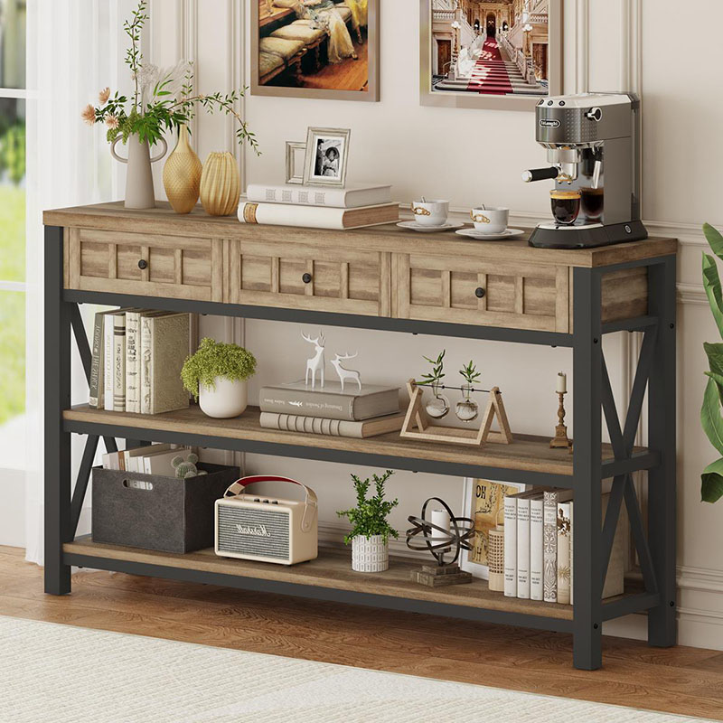 Farmhouse Entryway Console Sofa Table na may Drawers,Oak