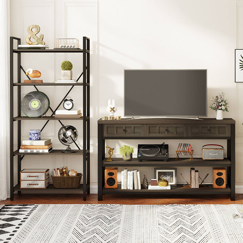 Farmhouse Long Console Table with 3 Drawers,Walnut Brown