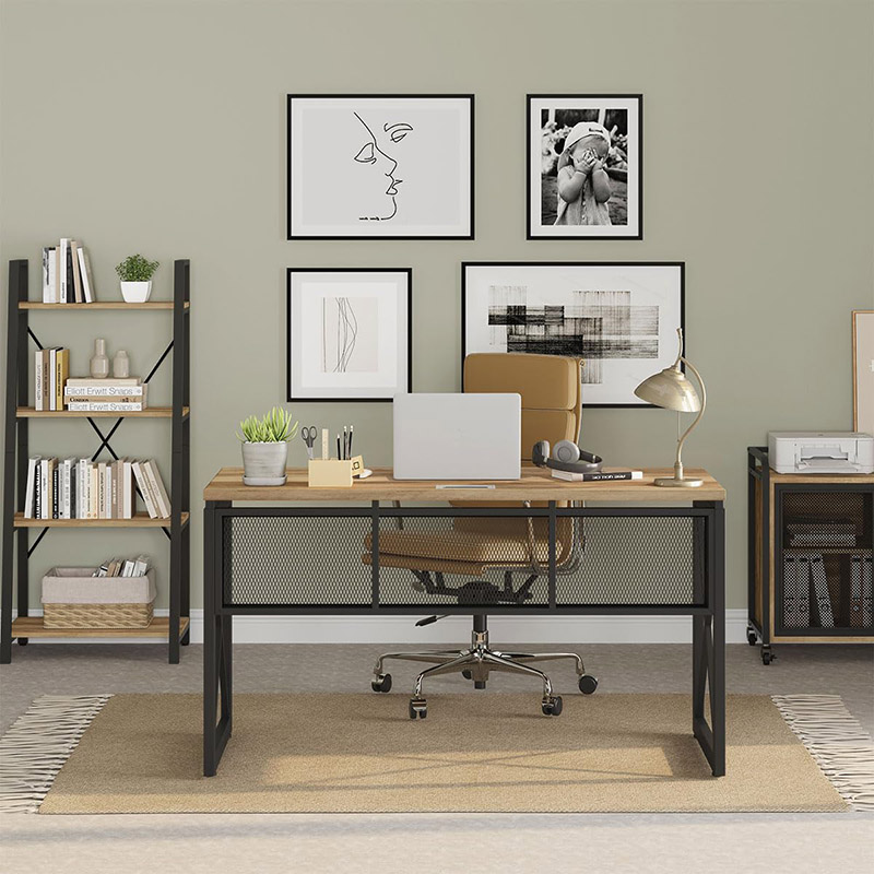 Bureau d'écriture rustique en bois robuste de 54 pouces, chêne vintage