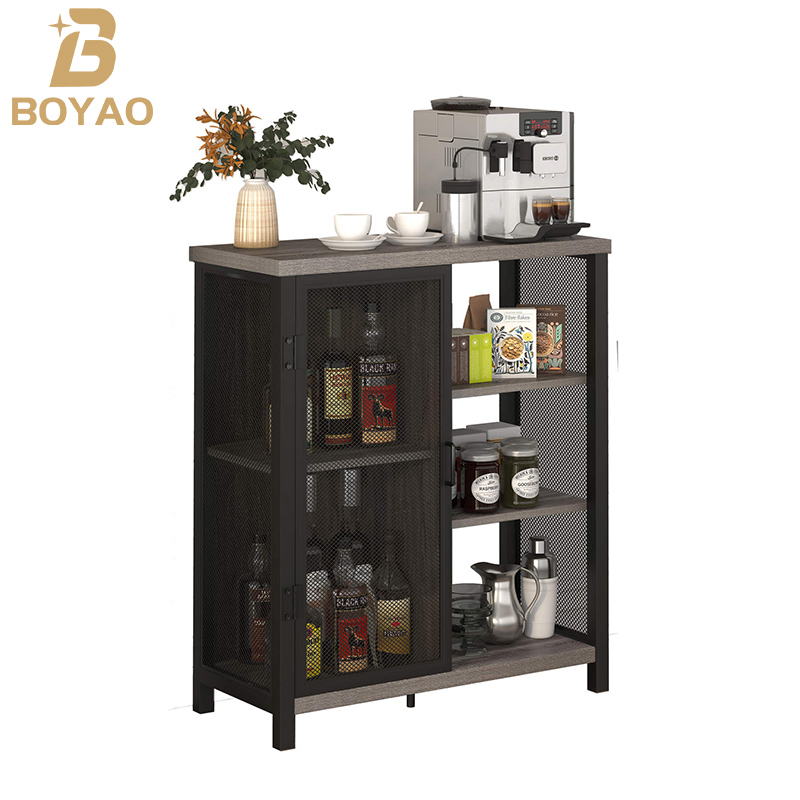 Farmhouse Metal Liquor Cabinet with storage and Adjustable Shelves