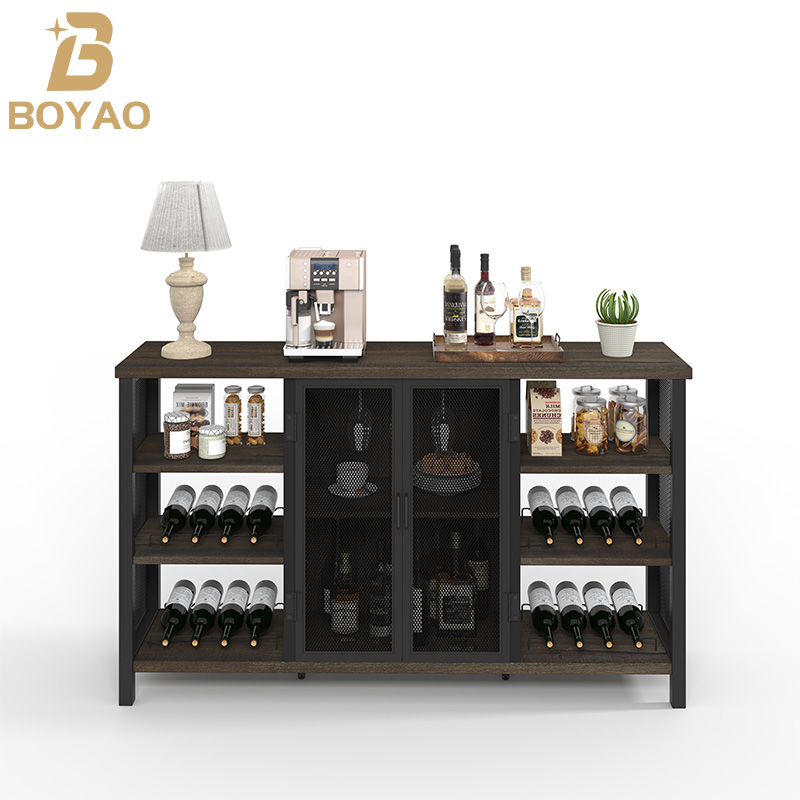 Walnut Brown Wine Coffee Bar Cabinet na may Imbakan