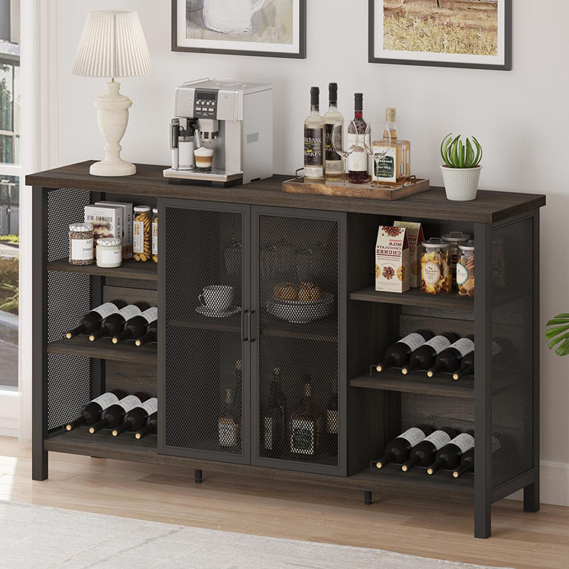 Walnut Brown Wine Coffee Bar Cabinet with Storage