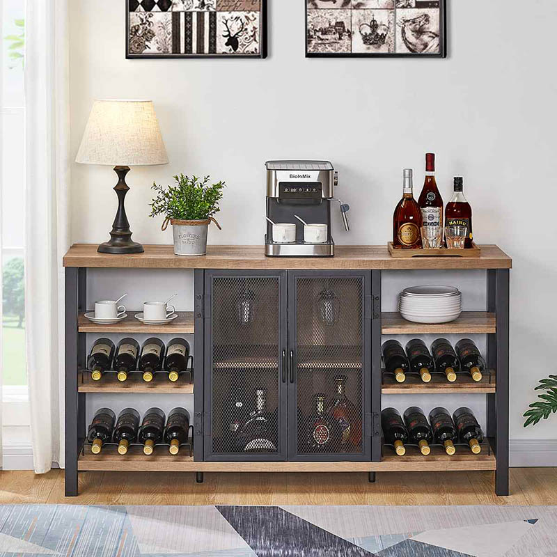 Dulap de bar industrial din lemn cu rack de vin pentru bucatarie