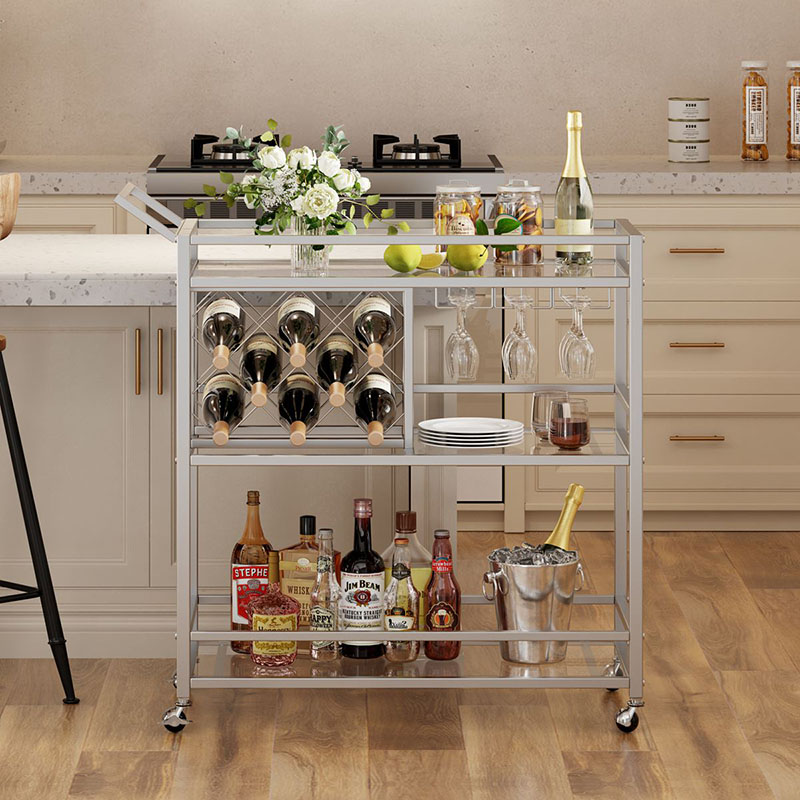 Modern Silver Bar Trolley Carts with Storage