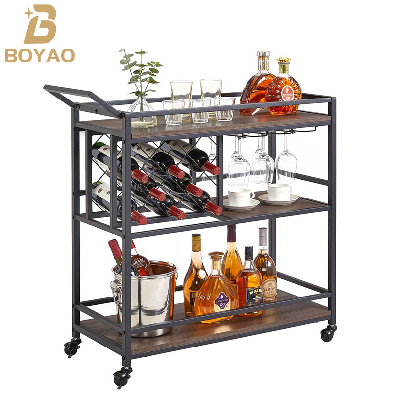 Mga Metal Drinks Liquor Trolley Bar Cart na may mga Gulong para sa Bahay