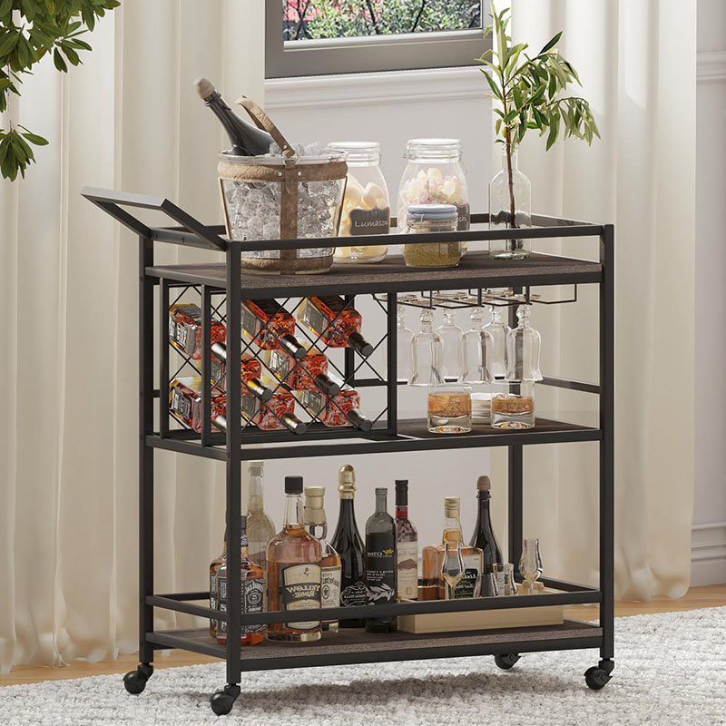 Mga Metal Drinks Liquor Trolley Bar Cart na may mga Gulong para sa Bahay