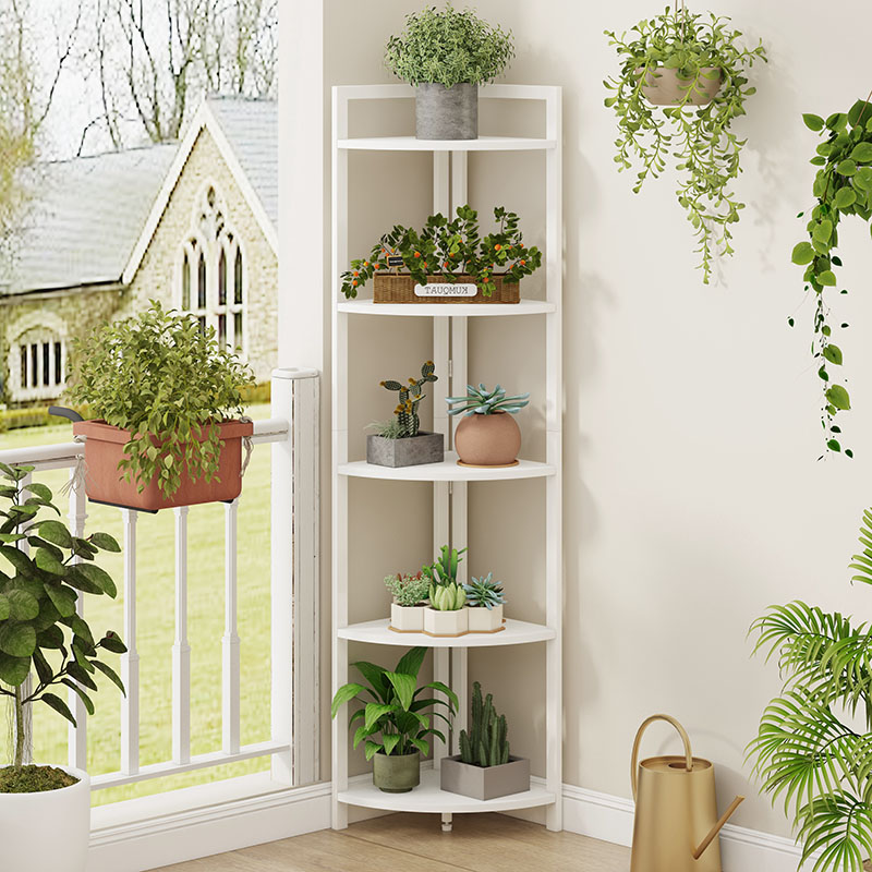 5 Tiers Tall Corner Display Shelf with Storage, White