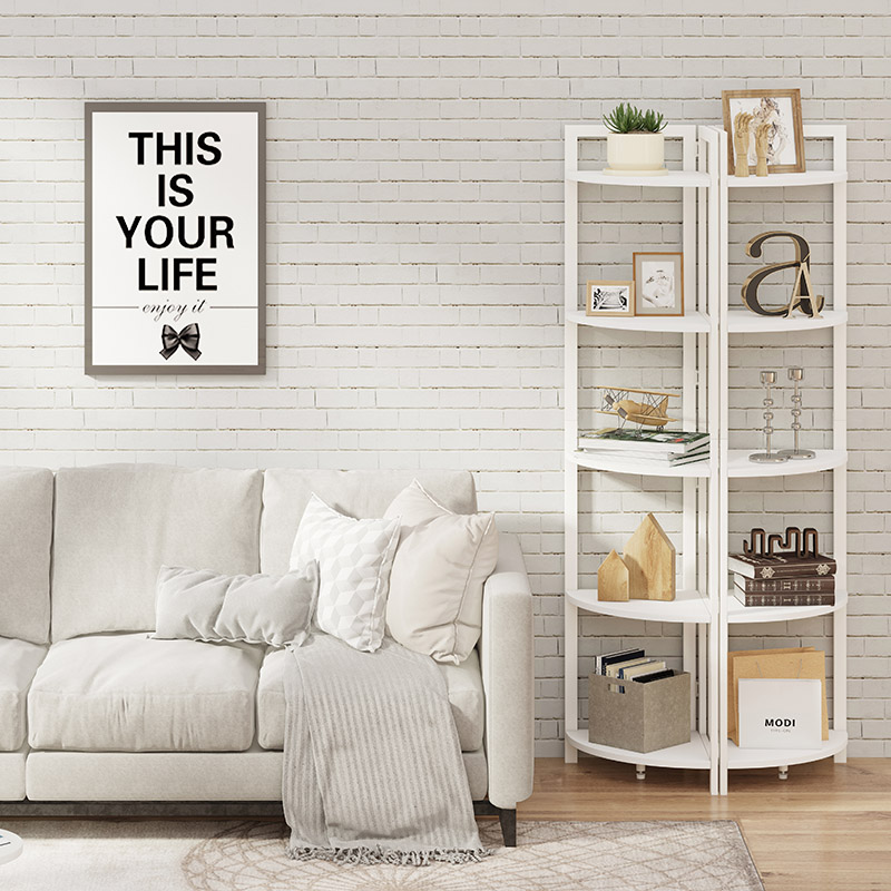 5 Tiers Tall Corner Display Shelf with Storage, White