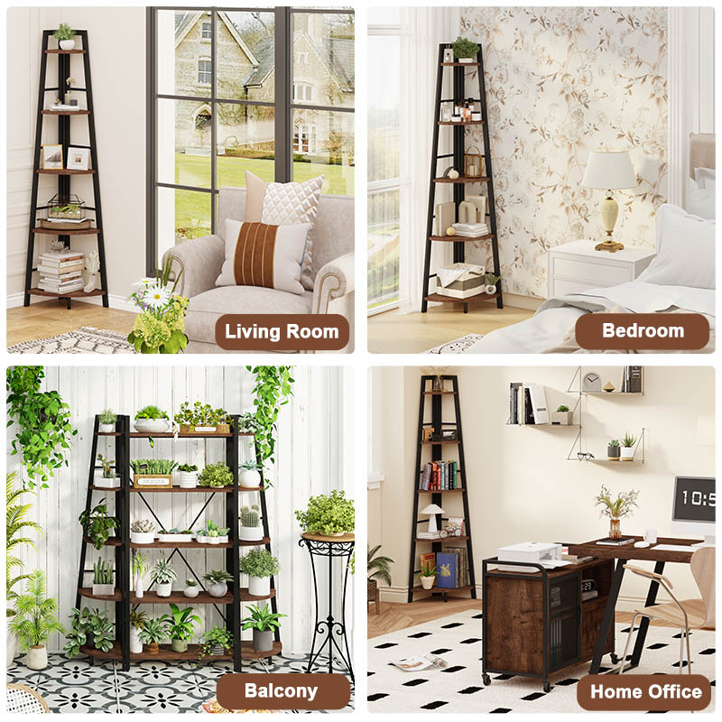 Tall Narrow Corner Leaning Ladder Shelf, Wooden